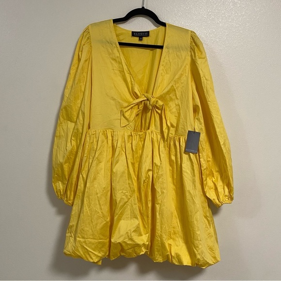 Eloquii Dresses & Skirts - Eloquii Dress Women’s Size 16 Yellow Bubble hem Puff Sleeve Mini Dress NWT